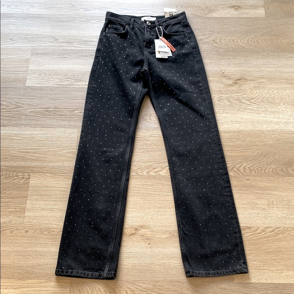 NWT Mango Dark Straight Leg Jeans with Studded Details